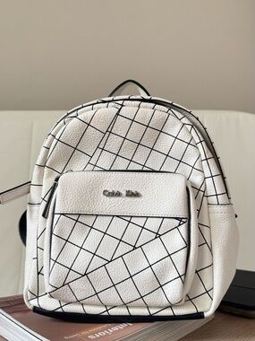 Calvin Klein White Backpack with Black Grid